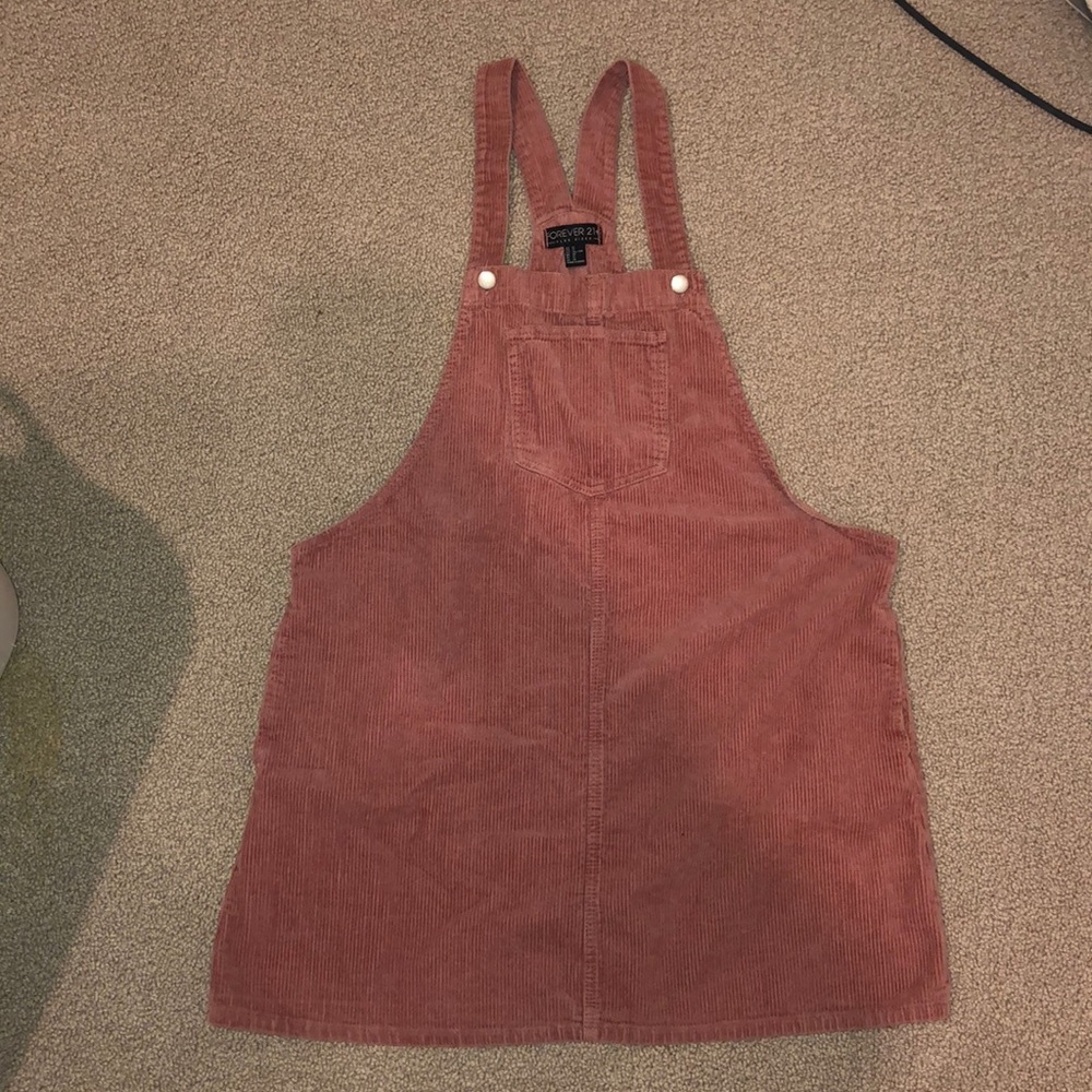 Pink corduroy overall dress